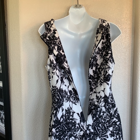 SLNY SL New York sleeveless sheath, cream, black roses, laser cut trim. 8 EUC - Picture 6 of 17